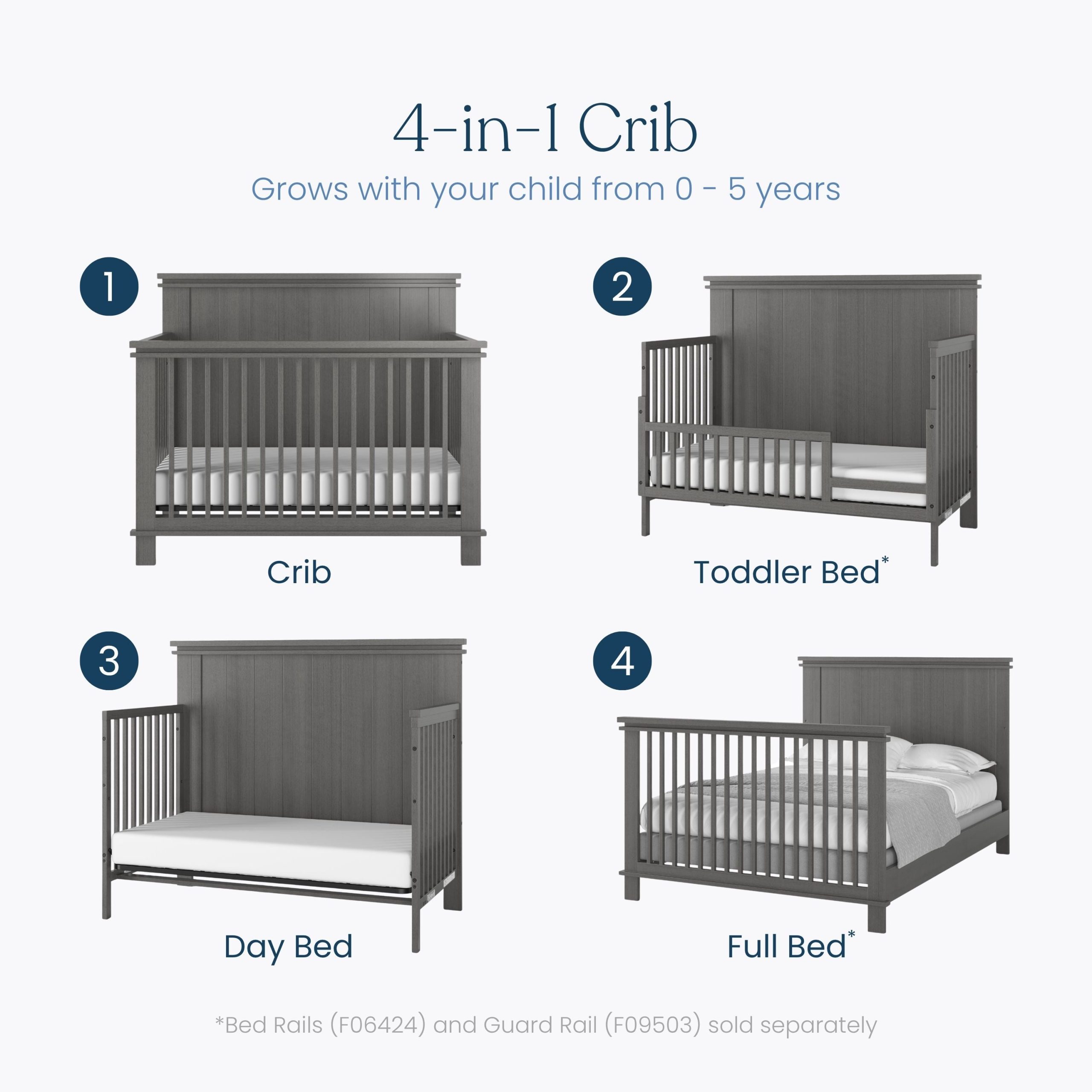 Denman 4-in-1 Convertible Crib. Midnight Gray - Image 3