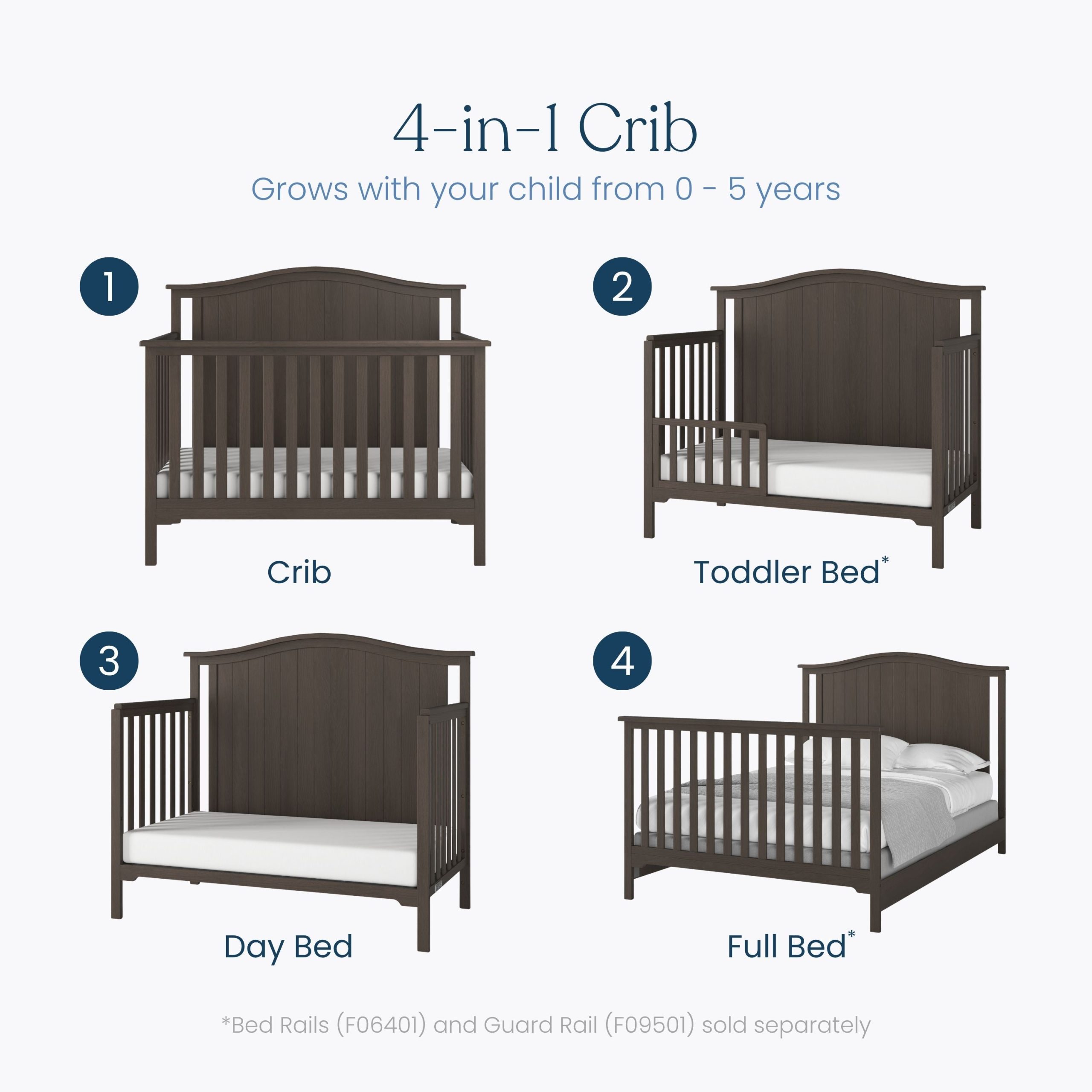 Hampton Arch Top 4-in-1 Convertible Crib. Dapper Grey - Image 3