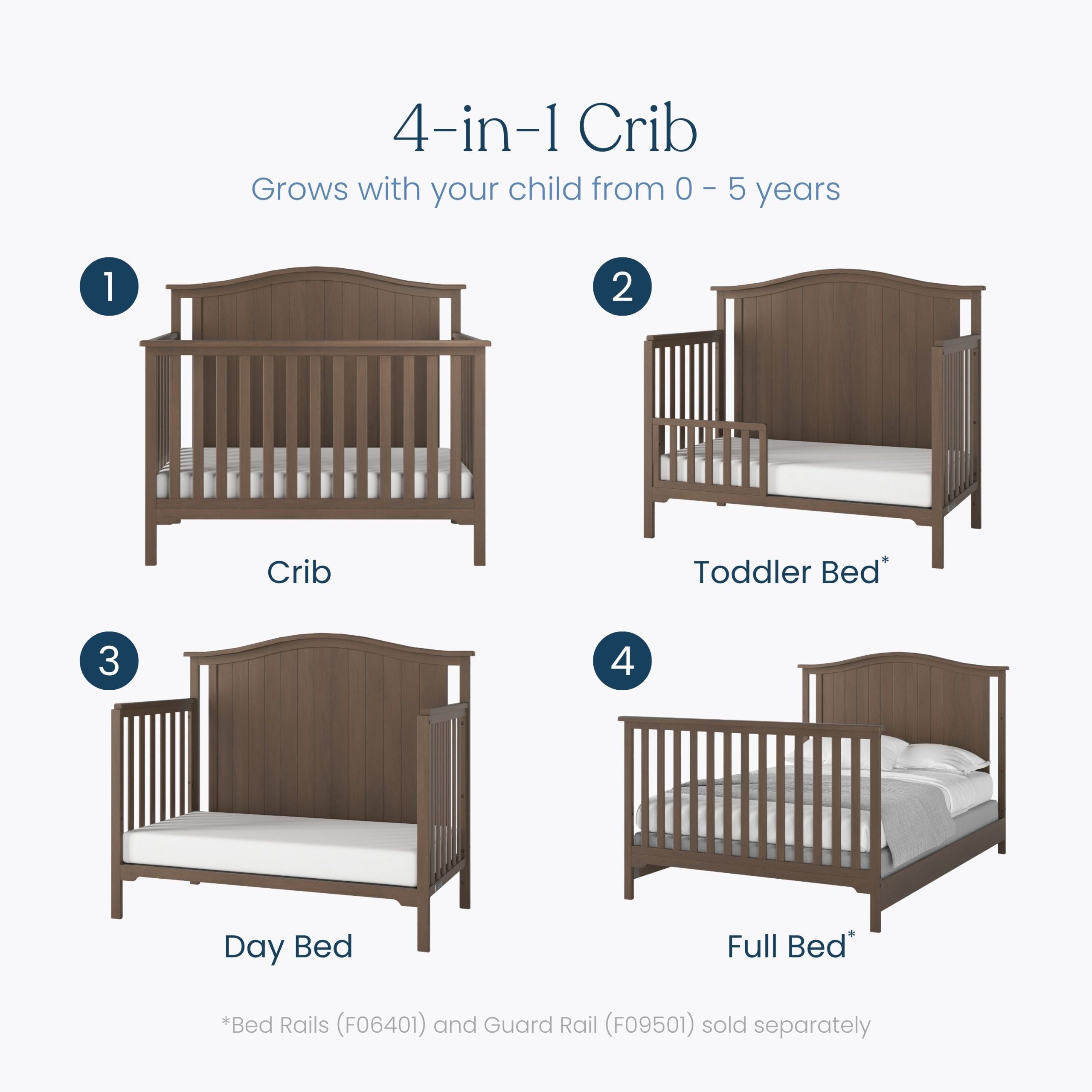 Hampton Arch Top 4-in-1 Convertible Crib. Dusty Heather - Image 3