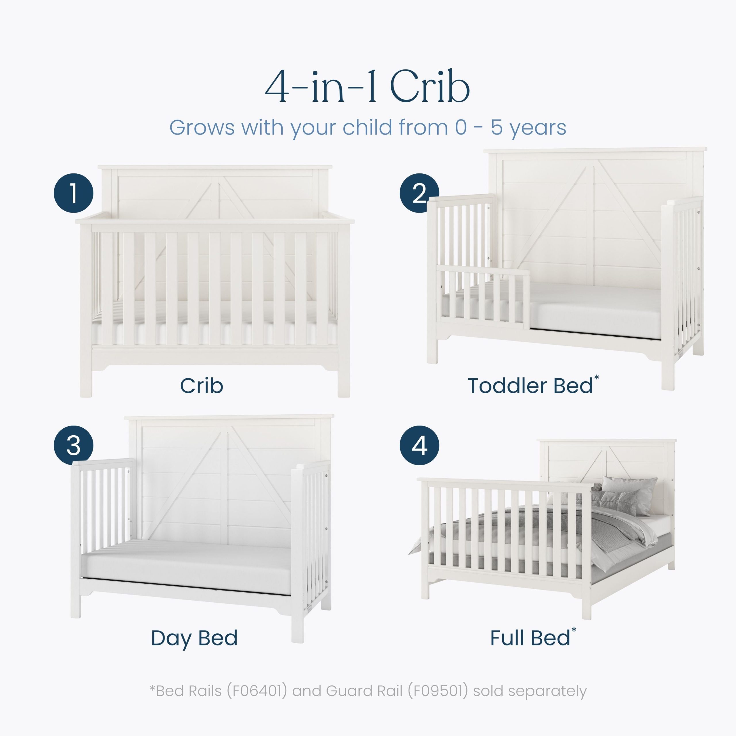 Woodland 4-in-1 Convertible Crib. Brushed Cotton - Image 3