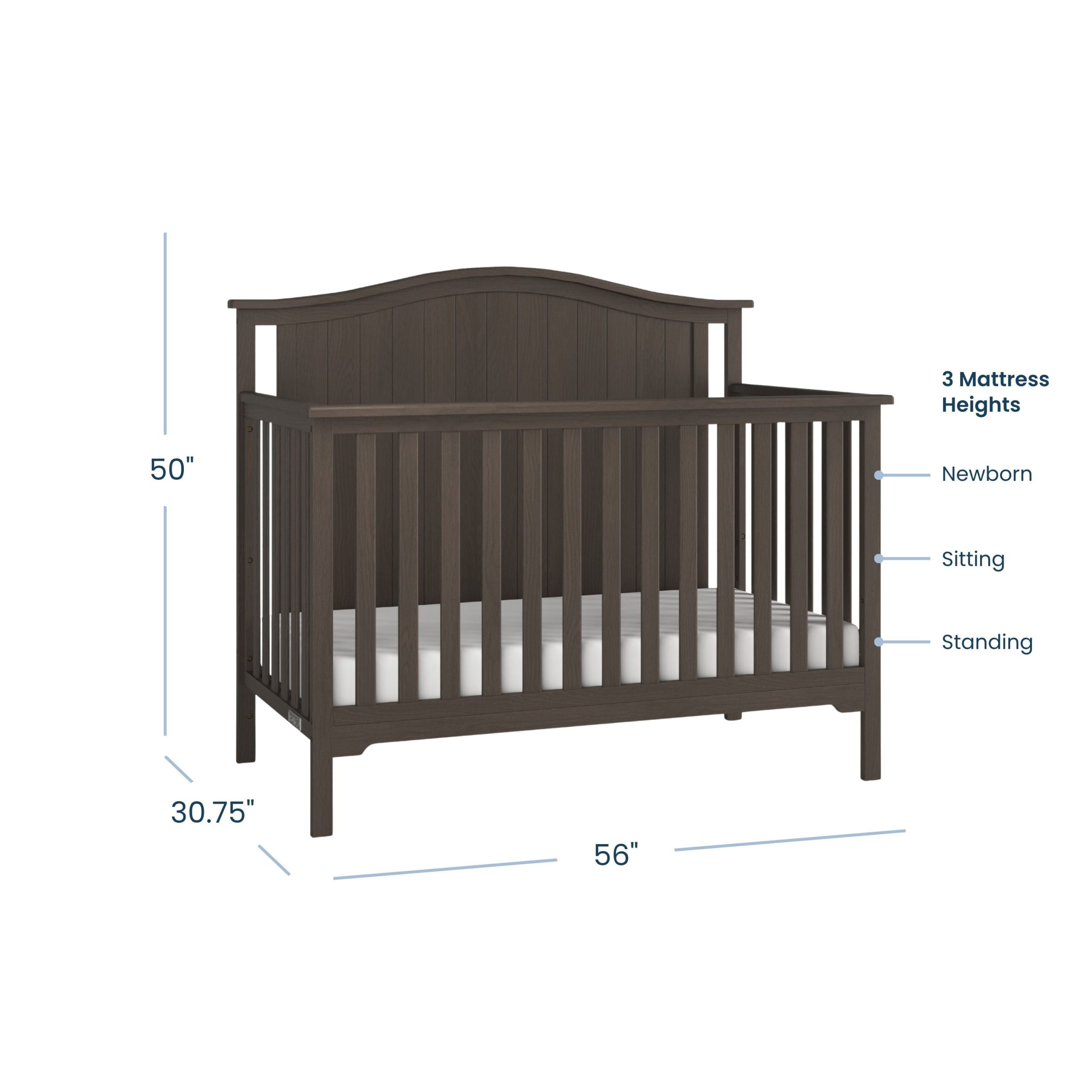 Hampton Arch Top 4-in-1 Convertible Crib. Dapper Grey - Image 4