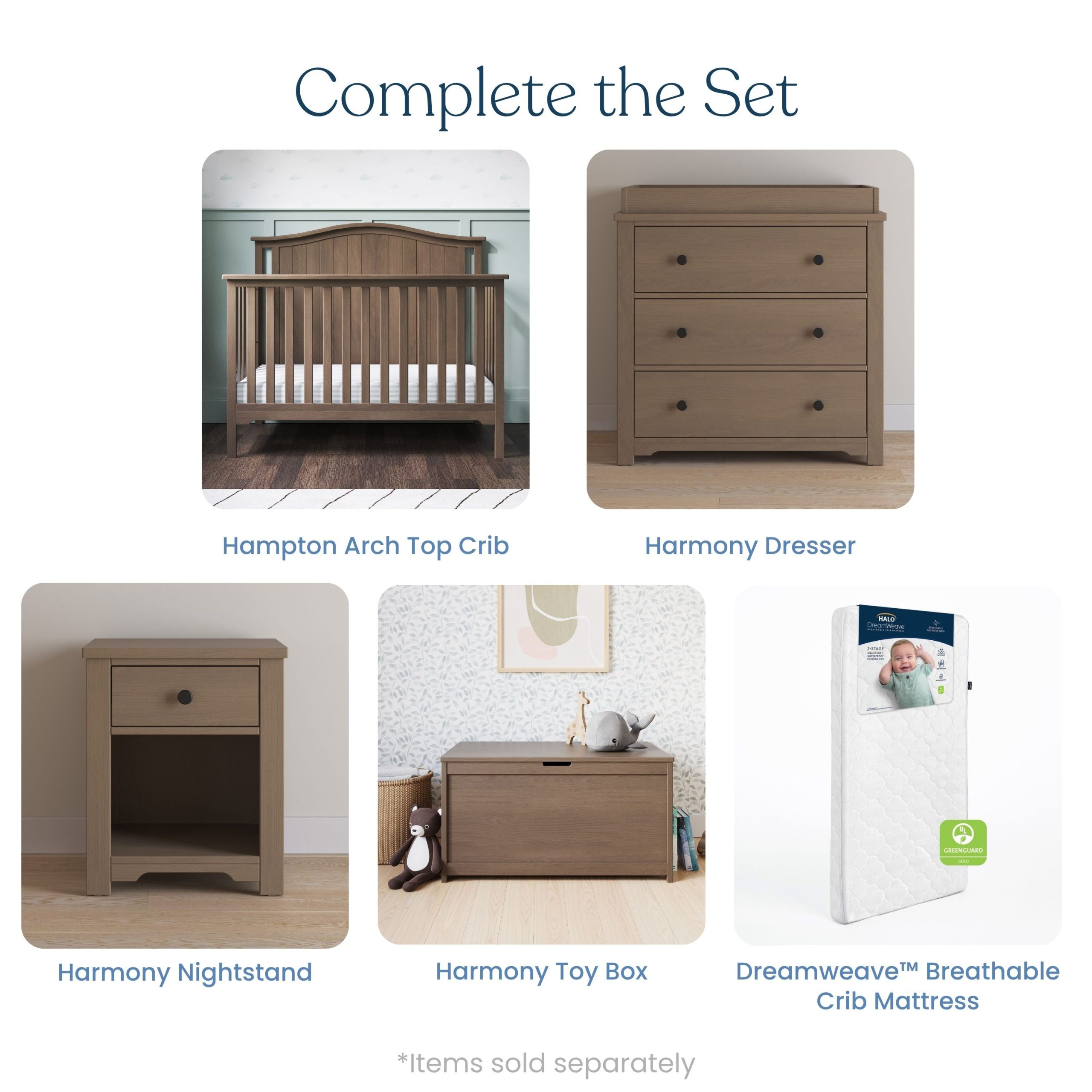Hampton Arch Top 4-in-1 Convertible Crib. Dusty Heather - Image 5