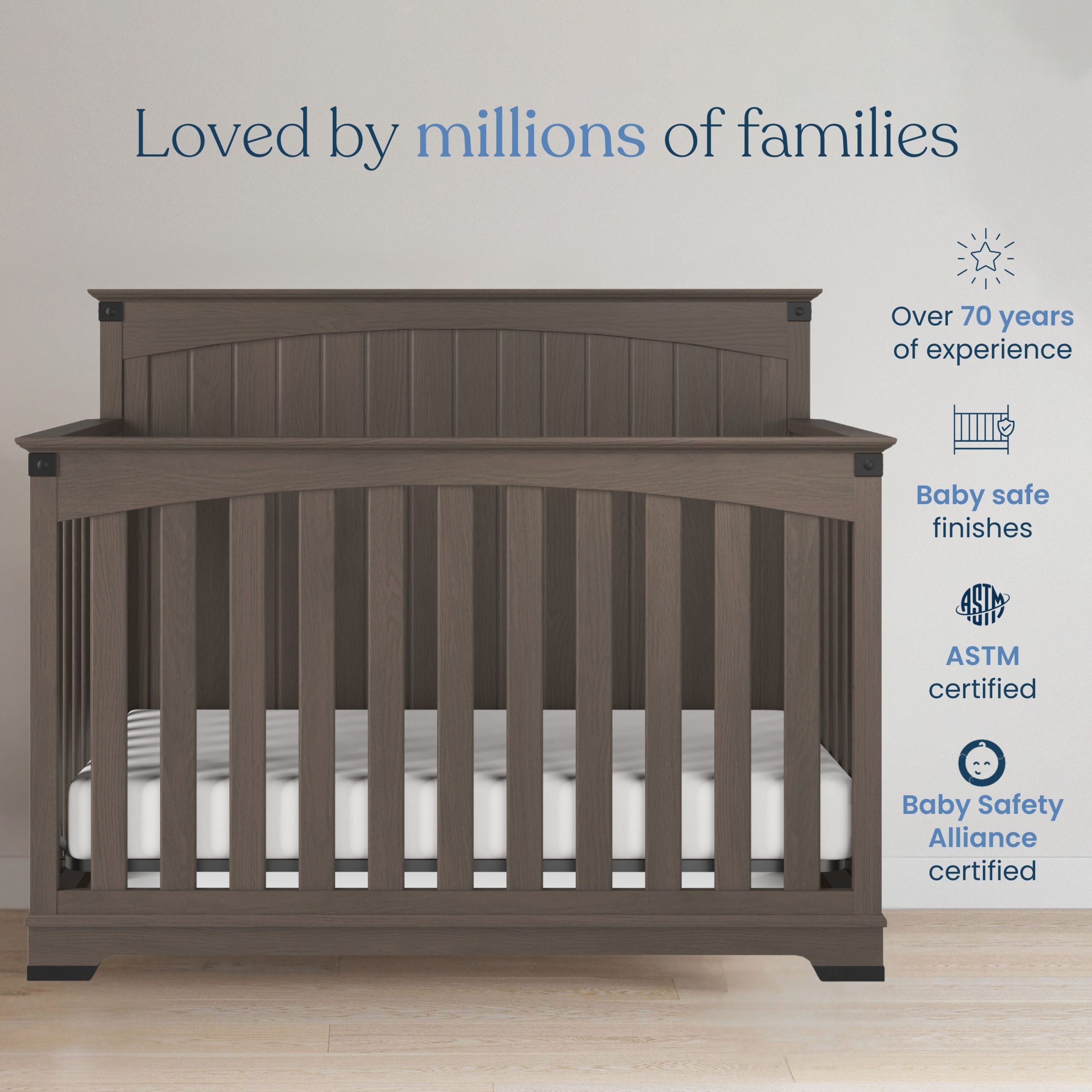 Redmond Full Panel 4-in-1 Convertible Crib. Dapper Gray - Image 7