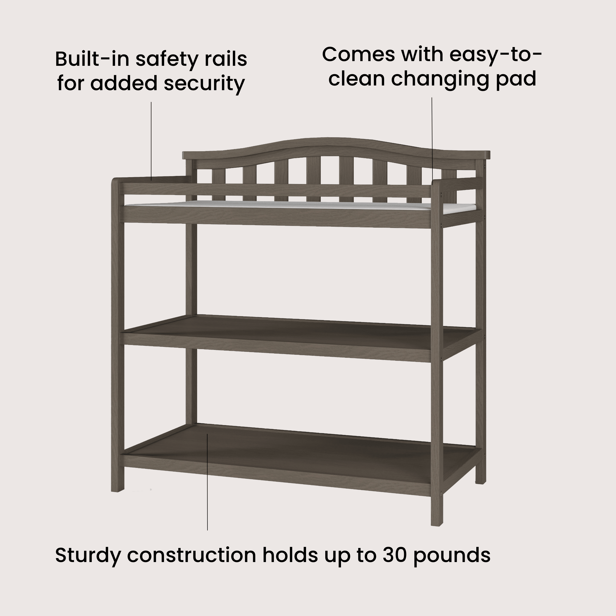 Arch Top Baby Changing Table. Dapper Gray - Image 2