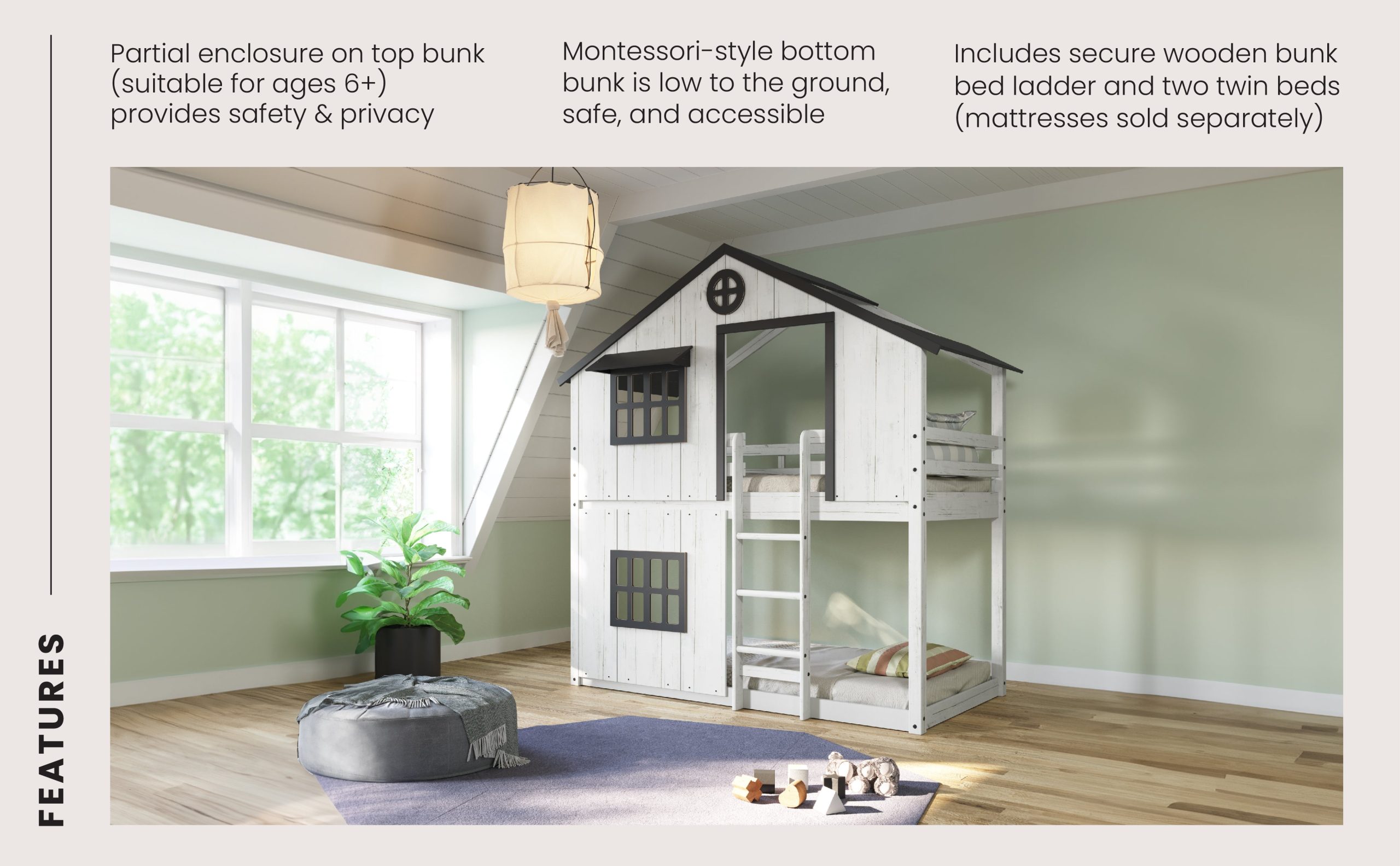 Modern Farmhouse Twin Over Twin Bunk Bed. White/Black - Image 12